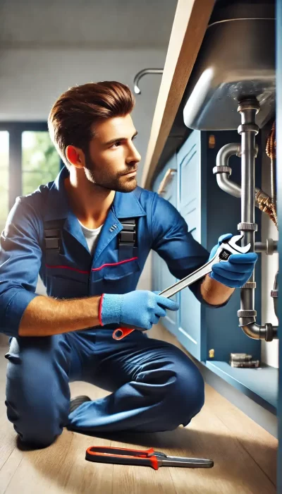 dalle-2025-02-13-16.00.26-a-realistic-vertical-image-of-a-professional-plumber-wearing-a-blue-uniform-and-gloves-working-on-a-residential-plumbing-system.-he-is-using-a-wrench