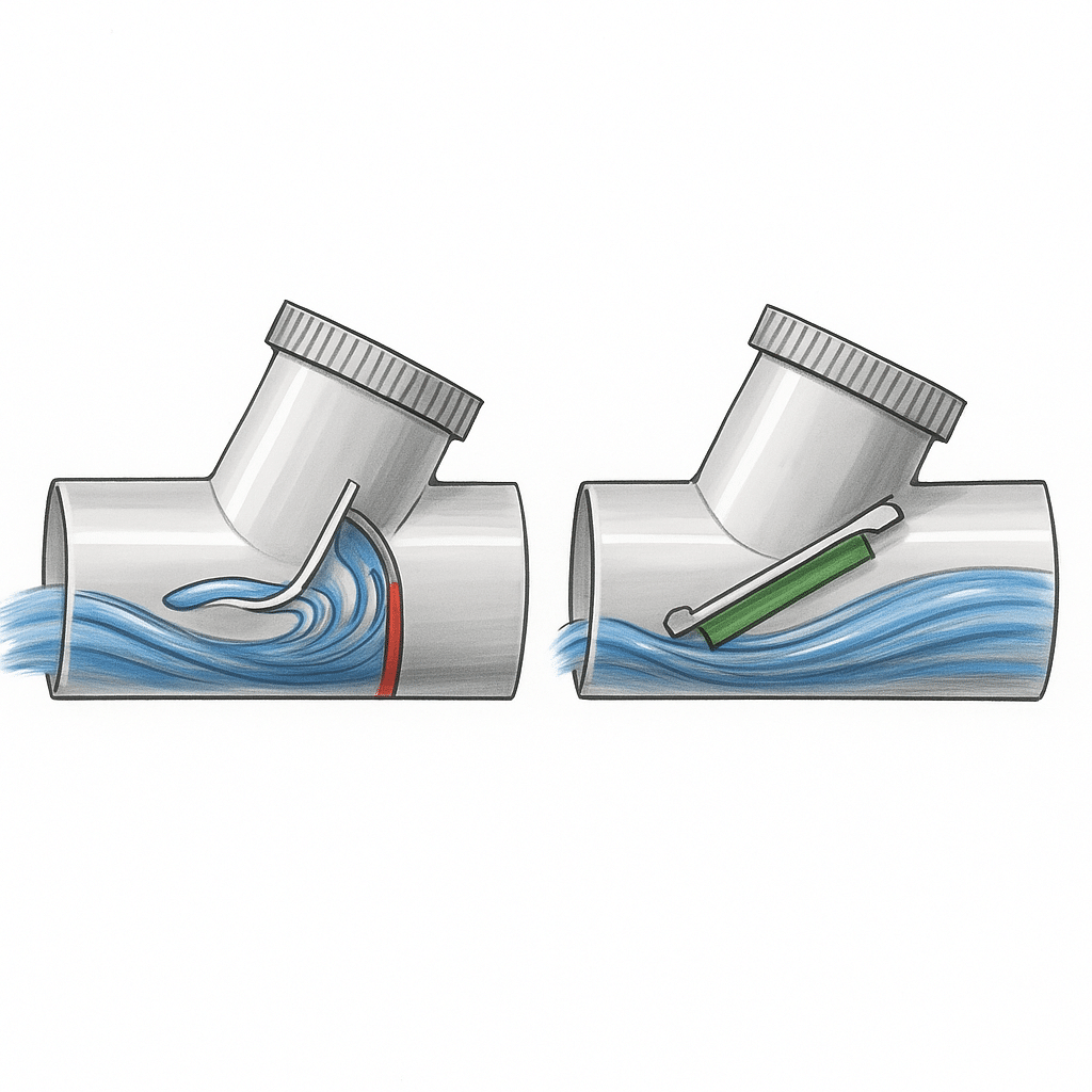 Schematic diagram of how a non-return valve works, preventing water from flowing back into the pipe.