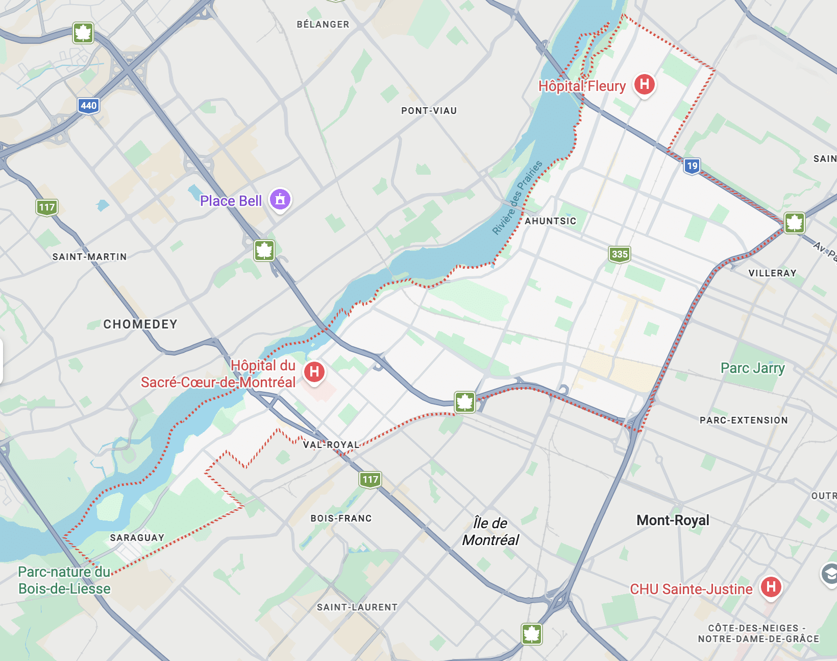 map-ahuntsic-cartierville-secteurs-voisins-montreal Carte de plombier à LaSalle montrant LaSalle et les secteurs voisins du sud-ouest de Montréal, dont Verdun et Lachine