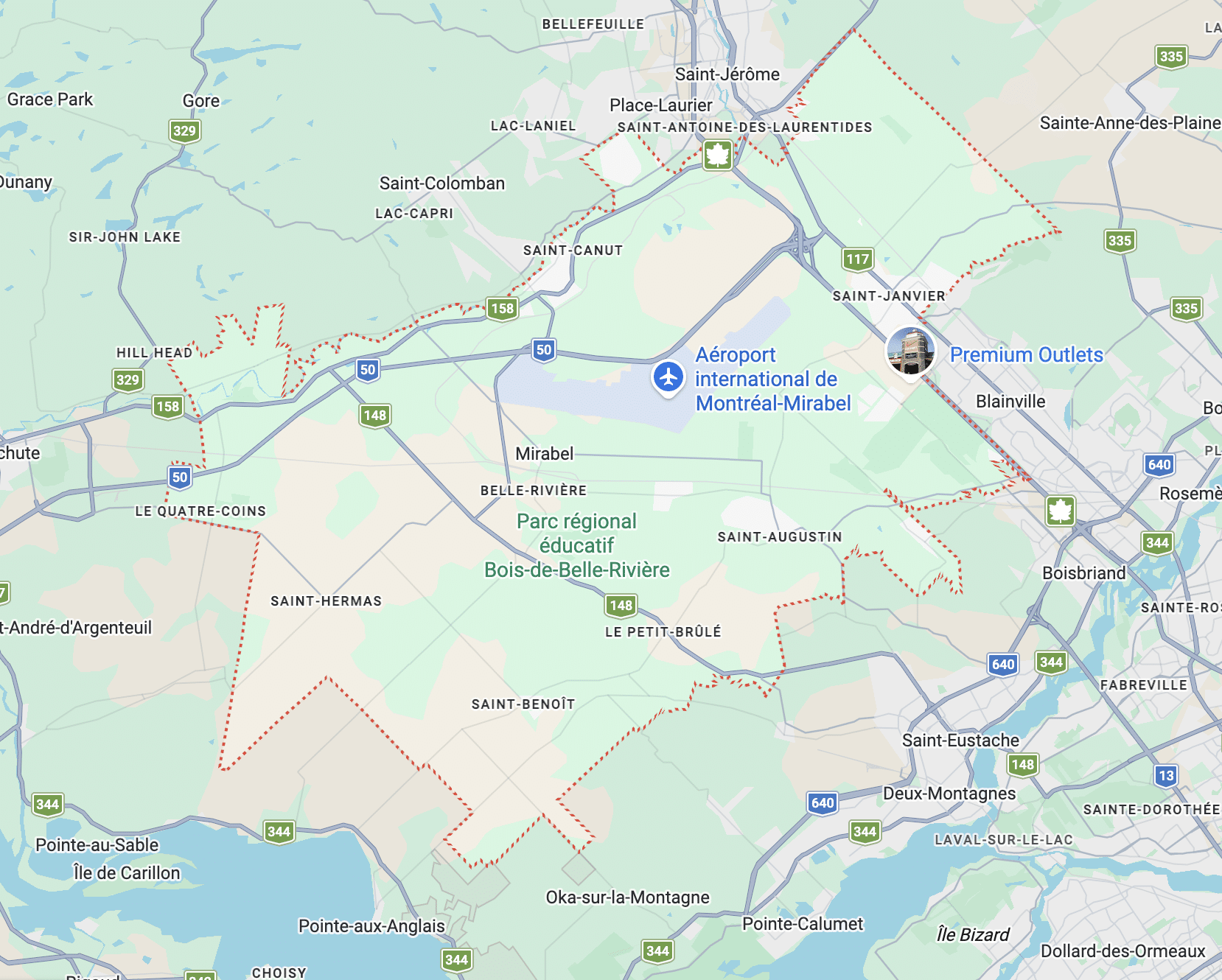 map-mirabel-rive-nord-secteurs-voisins Map of Mirabel and surrounding North Shore areas linked to SOS Plombiers plumbing services and emergency response.