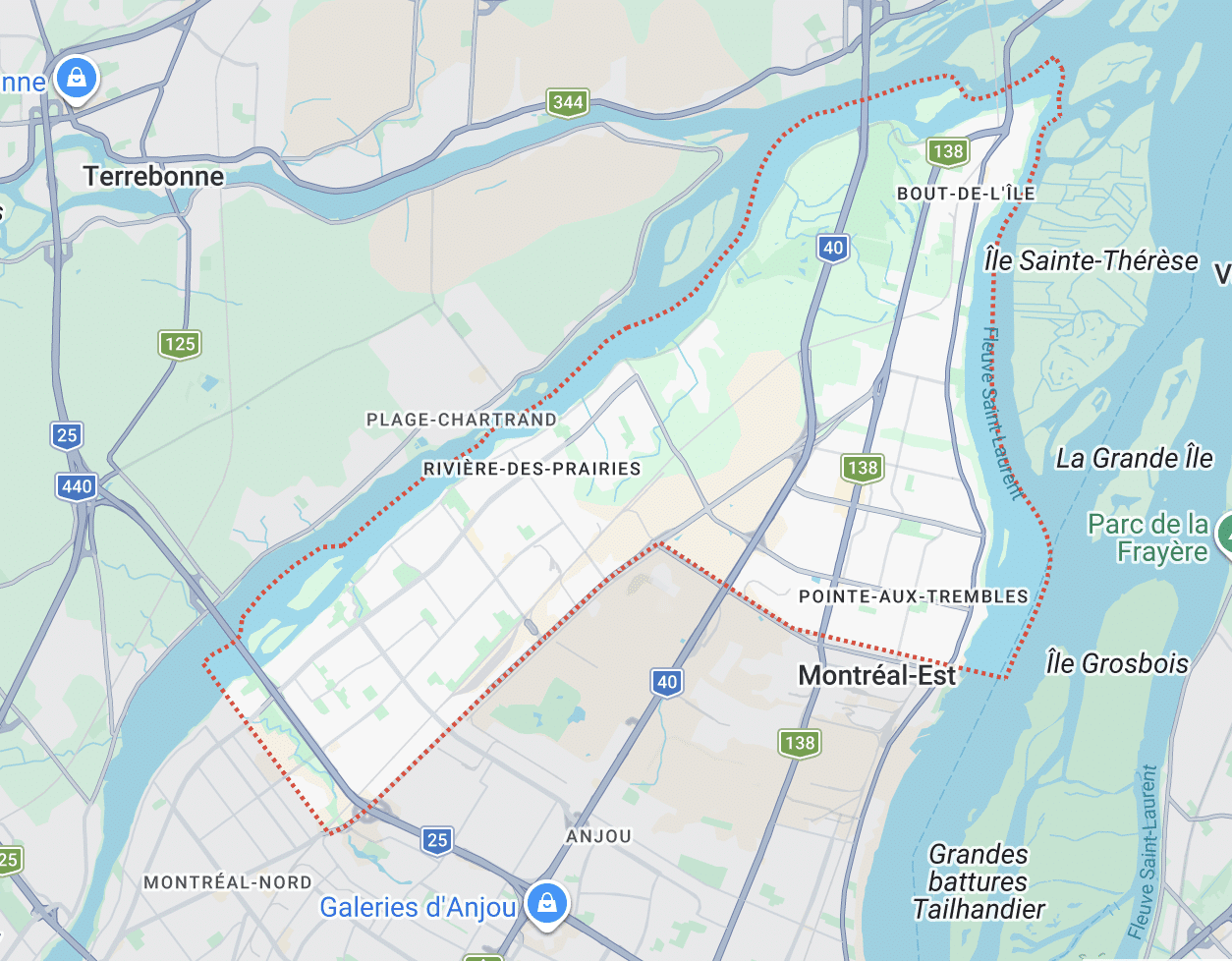 map-riviere-des-prairies-pointe-aux-trembles-montreal-est-anjou-secteurs-voisins Carte de Rivière-des-Prairies–Pointe-aux-Trembles avec Montréal-Est et Anjou parmi les secteurs voisins desservis pour les interventions de plomberie