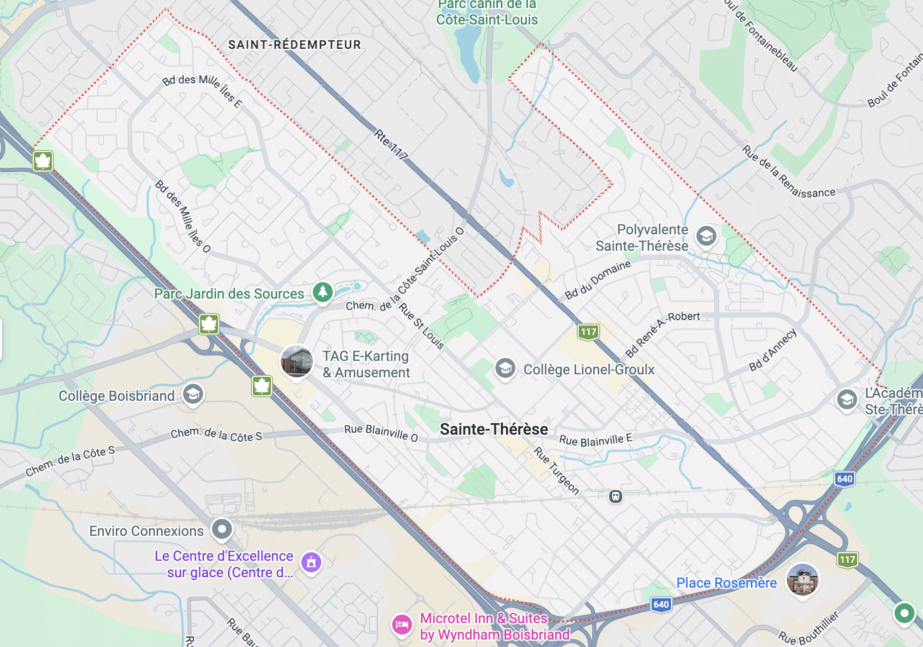 map-sainte-therese-rive-nord-secteurs-voisins Map of Sainte-Thérèse and surrounding North Shore areas for plumbing and emergency services