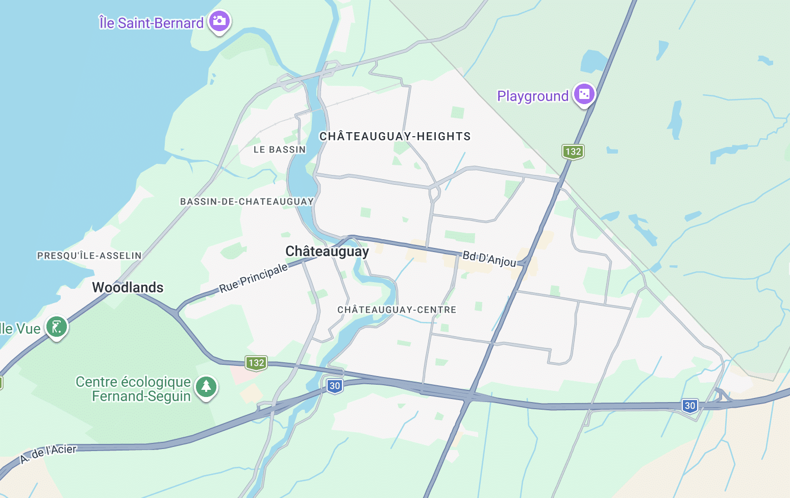 Map of Châteauguay - South Shore Sectors Plumber's map in Châteauguay showing Châteauguay and neighboring South Shore sectors, including Brossard and Candiac