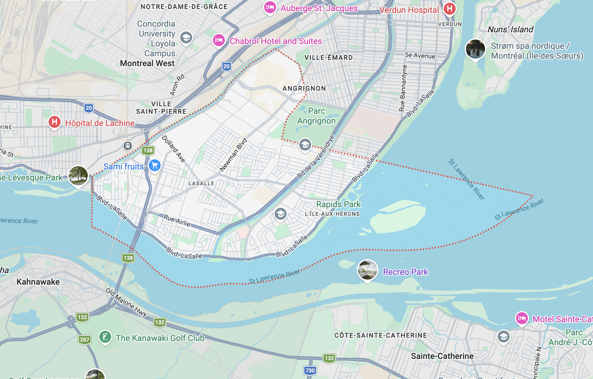 Lasalle card southwest sectors Montreal Plumber's map of LaSalle showing LaSalle and neighboring sectors of Southwest Montreal, including Verdun and Lachine